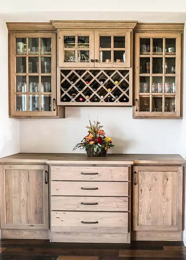 Gravel Lane Design Studio - example of work, Custom kitchen cabinetry with lots of storage space including a wine rack | Eureka, IL