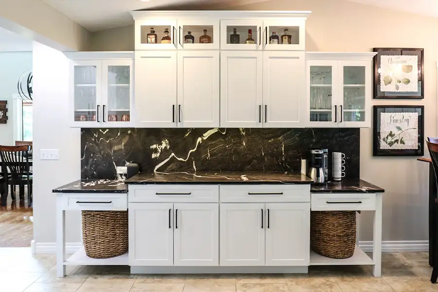 Gravel Lane Design Studio - white cabinets design trends, white cabinets with black marble countertops - Eureka, IL