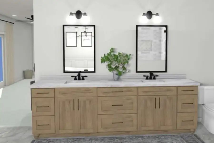 Gravel Lane Design Studio - 3D rendering of bathroom project, jack and jill sinks, master bathroom - Eureka, IL