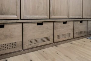 unique cabinet design for mudroom in family home, space for shoes - Eureka, IL