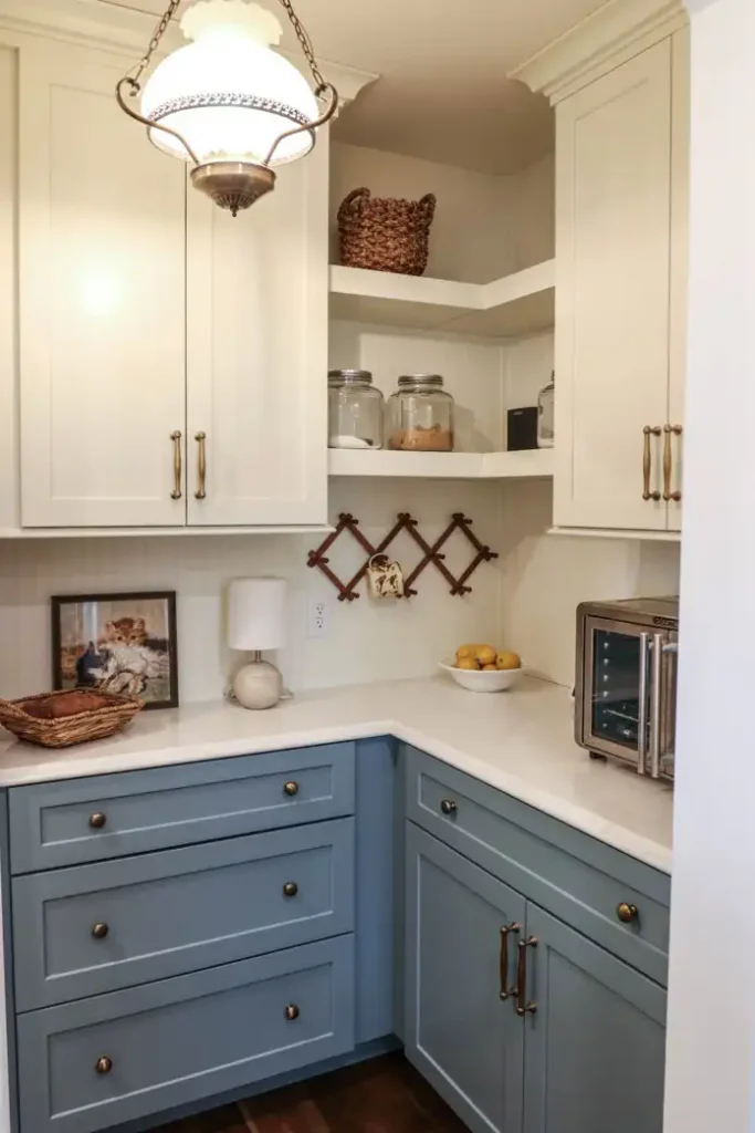 GRAVEL LANE DESIGN - Mixing Old & New: A Tour of This Charming Home Remodel - beautiful remodel of a kitchen with blue cabinets
