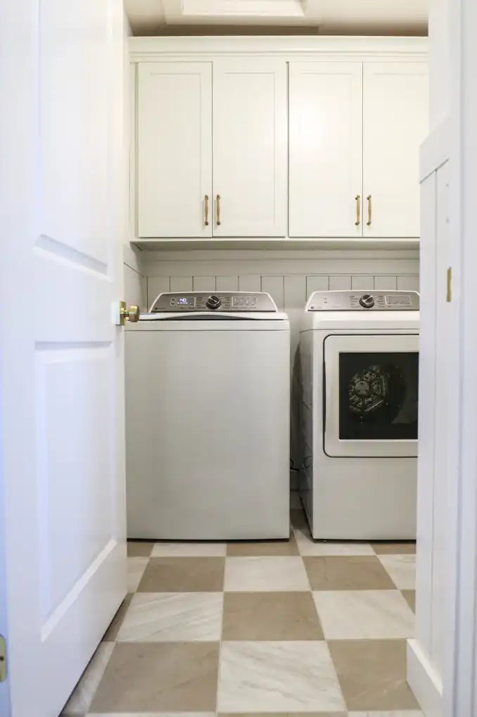 GRAVEL LANE DESIGN - Mixing Old & New: A Tour of This Charming Home Remodel - beautiful remodel of a laundry room with new washer and dryer units