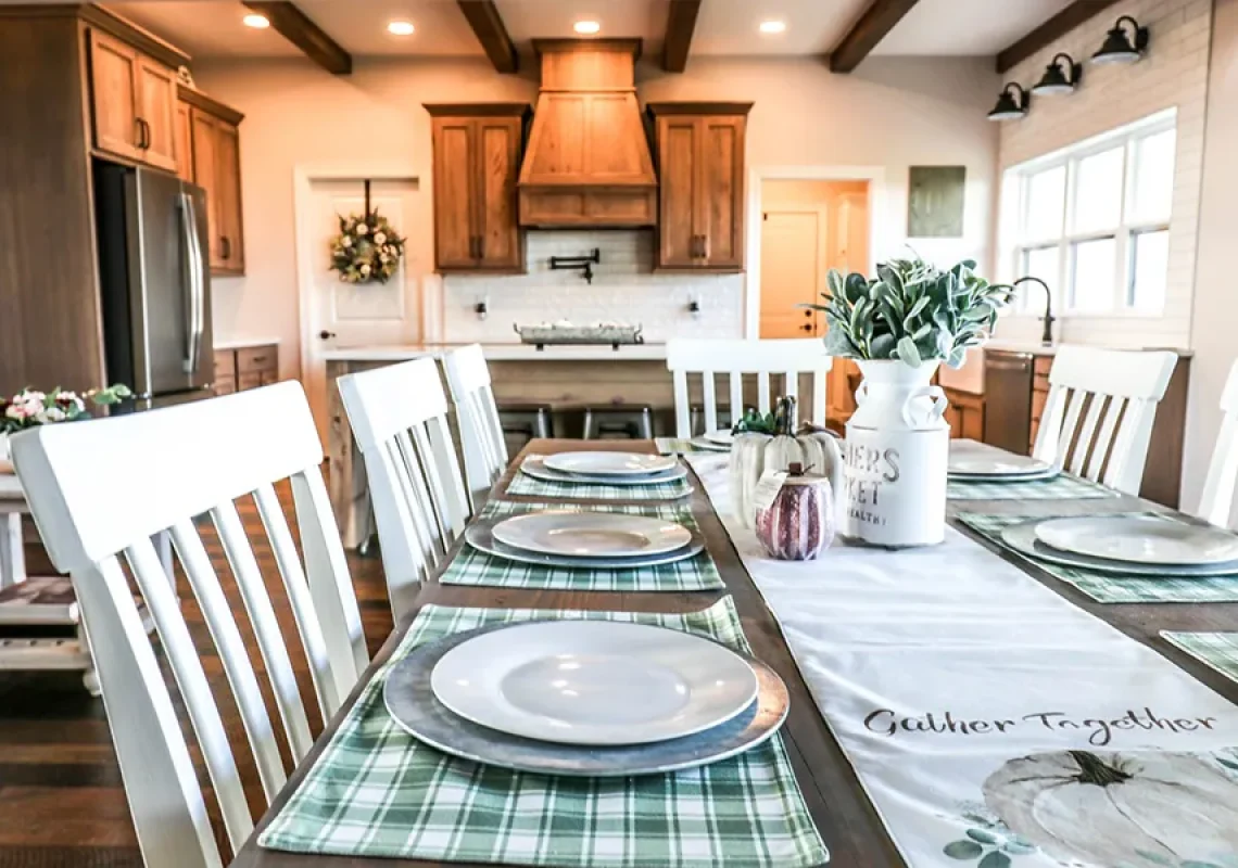 Gravel Lane Design Studio - kitchen table set for guests gingham place settings, holidays - Eureka, IL