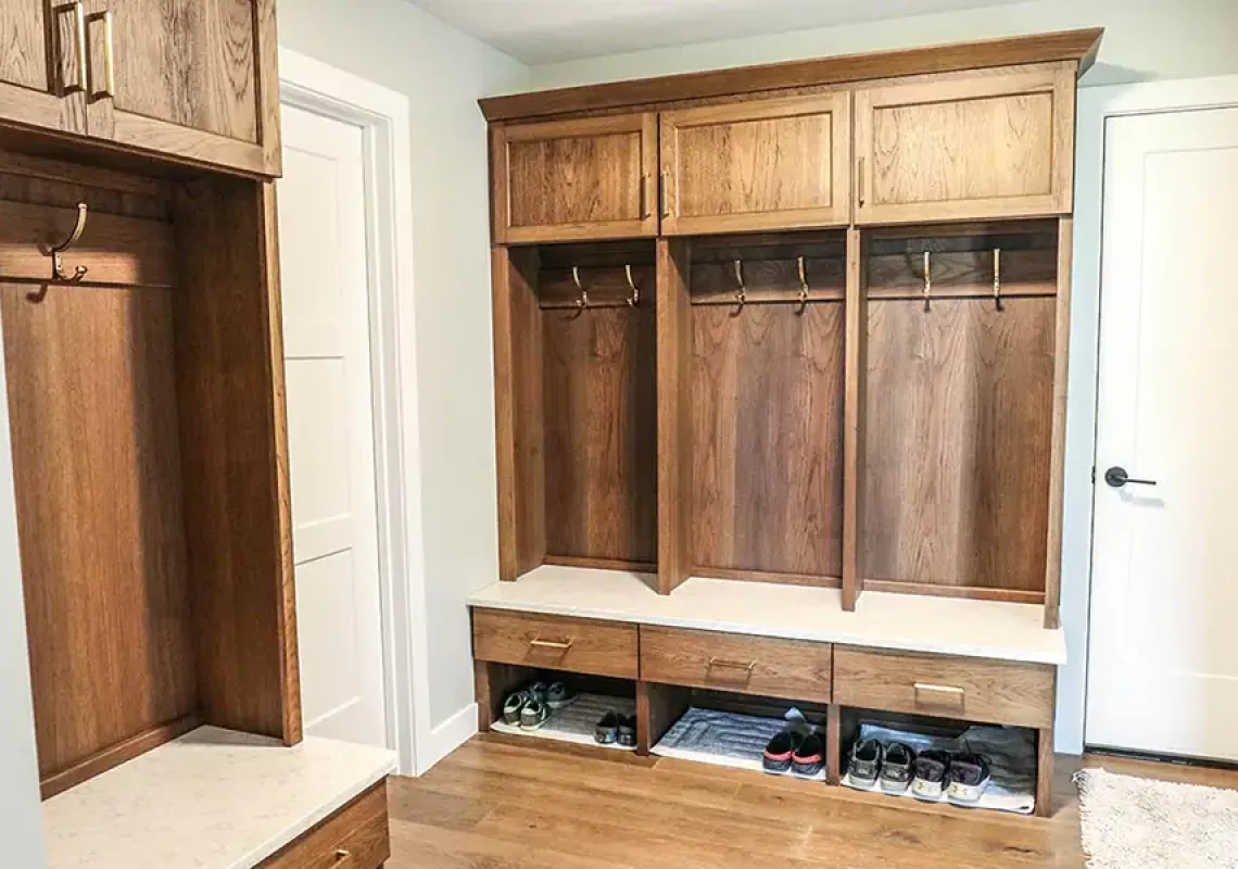 Custom Cabinetry mudroom lockers for coats, shoes, ets. | Eureka, IL
